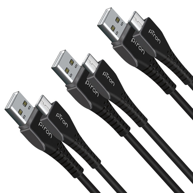 pTron Solero M241 2.4A Micro USB Data & Charging Cable, Made in India, 480Mbps Data Sync Speed & Durable 1 m USB Cable for Micro USB Devices (Pack of 3) (Black)