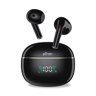 pTron Bassbuds Perl in-Ear TWS Earbuds with TruTalk ENC, Bluetooth 5.3 Wireless Headphone with Mic, Deep Bass, Low Latency, HD Stereo Call, Pinch Control & Type-C Fast Charging (Black)