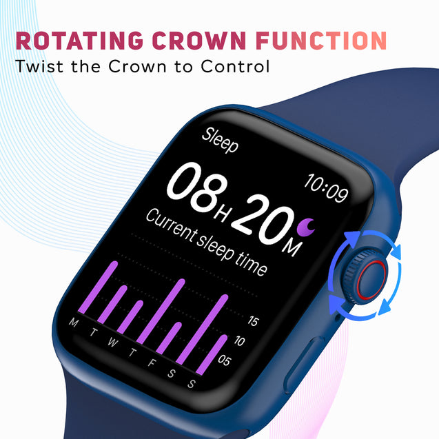 pTron Force X12S Bluetooth Calling Smartwatch, 4.6 cm Full Touch HD Display, Functional Crown, Real Heart Rate Monitor, SpO2, WatchFaces, 5 Days Battery Life, Fitness Trackers & IP68 Waterproof (Blue)