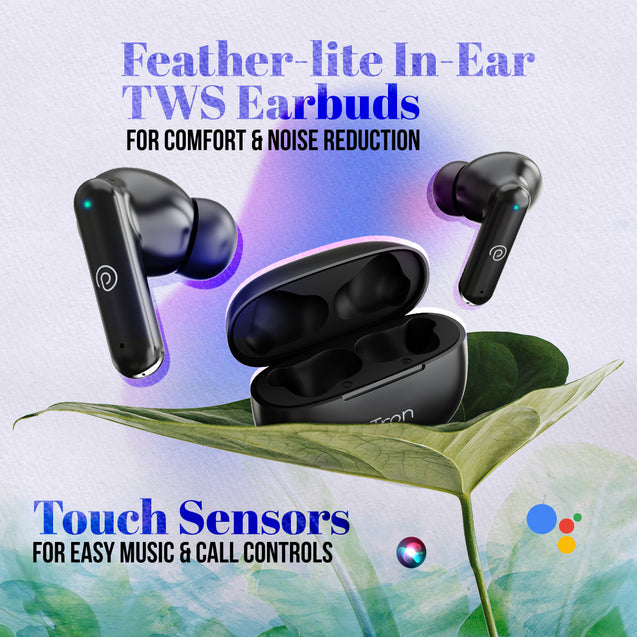 pTron Bassbuds Air In-Ear TWS Earbuds with 13mm Driver for Immersive Sound, 32Hrs Playtime, Clear Calls, Bluetooth V5.1, Touch Control, TypeC Fast Charging, Voice Assist & IPX4 Water Resistant (Black)