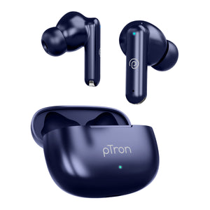 pTron Bassbuds Air In-Ear TWS Earbuds with 13mm Driver for Immersive Sound, 32Hrs Playtime, Clear Calls, Bluetooth V5.1, Touch Control, TypeC Fast Charging, Voice Assist & IPX4 Water Resistant (Blue)