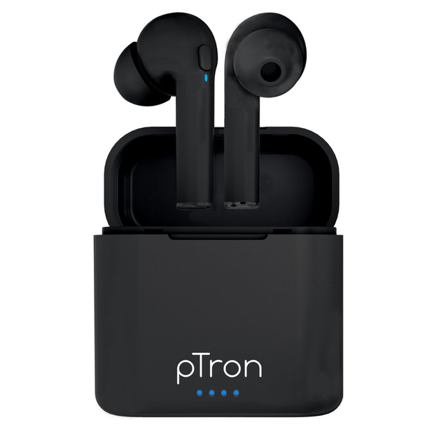 pTron Bassbuds Vista in-Ear True Wireless Bluetooth 5.1 Headphones with Deep Bass, IPX4 Water/Sweat Resistant, Passive Noise Cancelation, Voice Assistance & Earbuds with Built-in HD Mic - (Black)