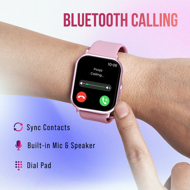 pTron Pulsefit P61+ 1.85 inches Full Touch Display Bluetooth Calling Fitness Smartwatch (Pink)