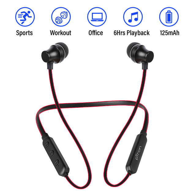 pTron InTunes Lite High Bass In-Ear Wireless Headphones With Mic - (Black/Red)