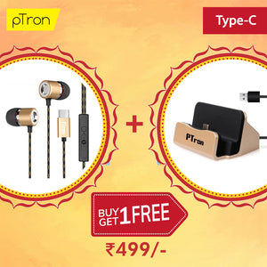 Buy PTron Flux In-Ear Stereo Headphones, Get PTron Cradle USB Type-C Docking Station Charger Free